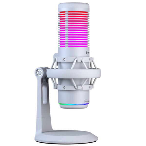 Rampage Bemol White microphone with shock mount and pop filter for gaming, broadcasting, podcasts, RGB